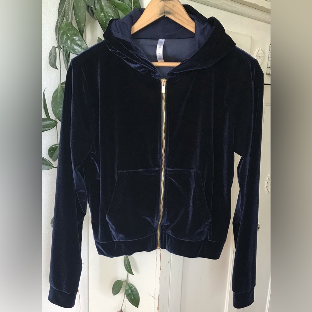 Fabletics | Women’s navy velour gold zipper front hoodie, front pockets size XS - Picture 7 of 13